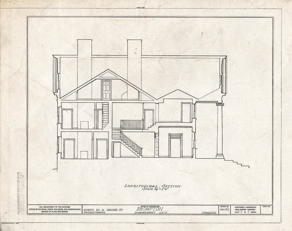Blueprint HABS VA,89-FRED,8- (Sheet 7 of 7) - Brompton, Sunken Road & Hanover Street, Fredericksburg, Fredericksburg, VA