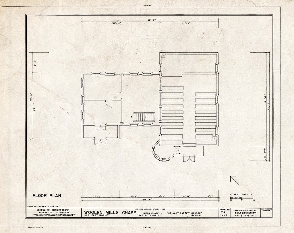 Blueprint HABS VA,2-Char,13A- (Sheet 2 of 6) - Woolen Mills Chapel, 1819 East Market Street, Charlottesville, Charlottesville, VA