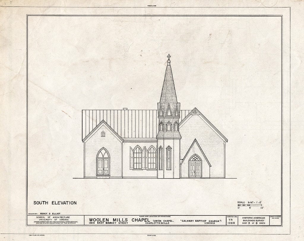 Blueprint HABS VA,2-Char,13A- (Sheet 3 of 6) - Woolen Mills Chapel, 1819 East Market Street, Charlottesville, Charlottesville, VA