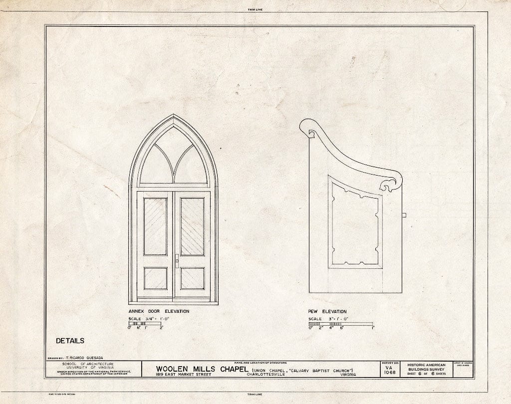 Blueprint HABS VA,2-Char,13A- (Sheet 6 of 6) - Woolen Mills Chapel, 1819 East Market Street, Charlottesville, Charlottesville, VA