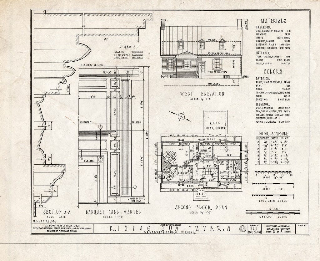 Blueprint HABS VA,89-FRED,4- (Sheet 3 of 6) - Rising Sun Tavern, 1306 Caroline Street, Fredericksburg, Fredericksburg, VA