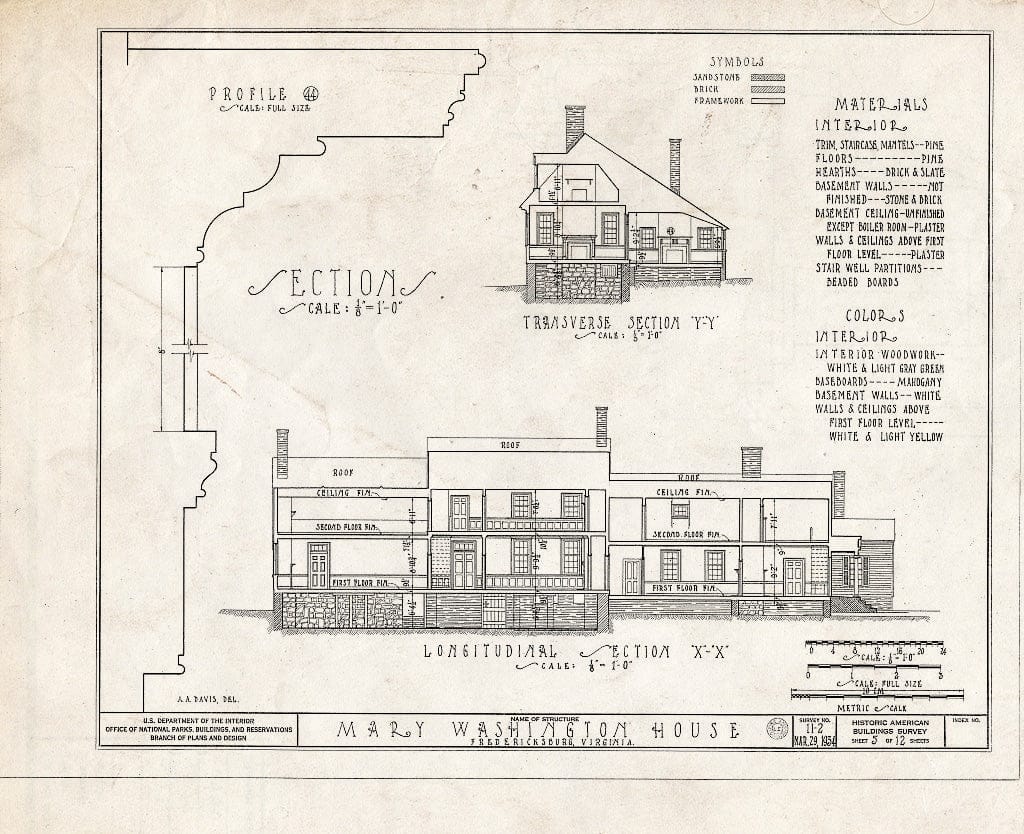 Blueprint HABS VA,89-FRED,2- (Sheet 5 of 12) - Mary Washington House, 1200 Charles Street, Fredericksburg, Fredericksburg, VA