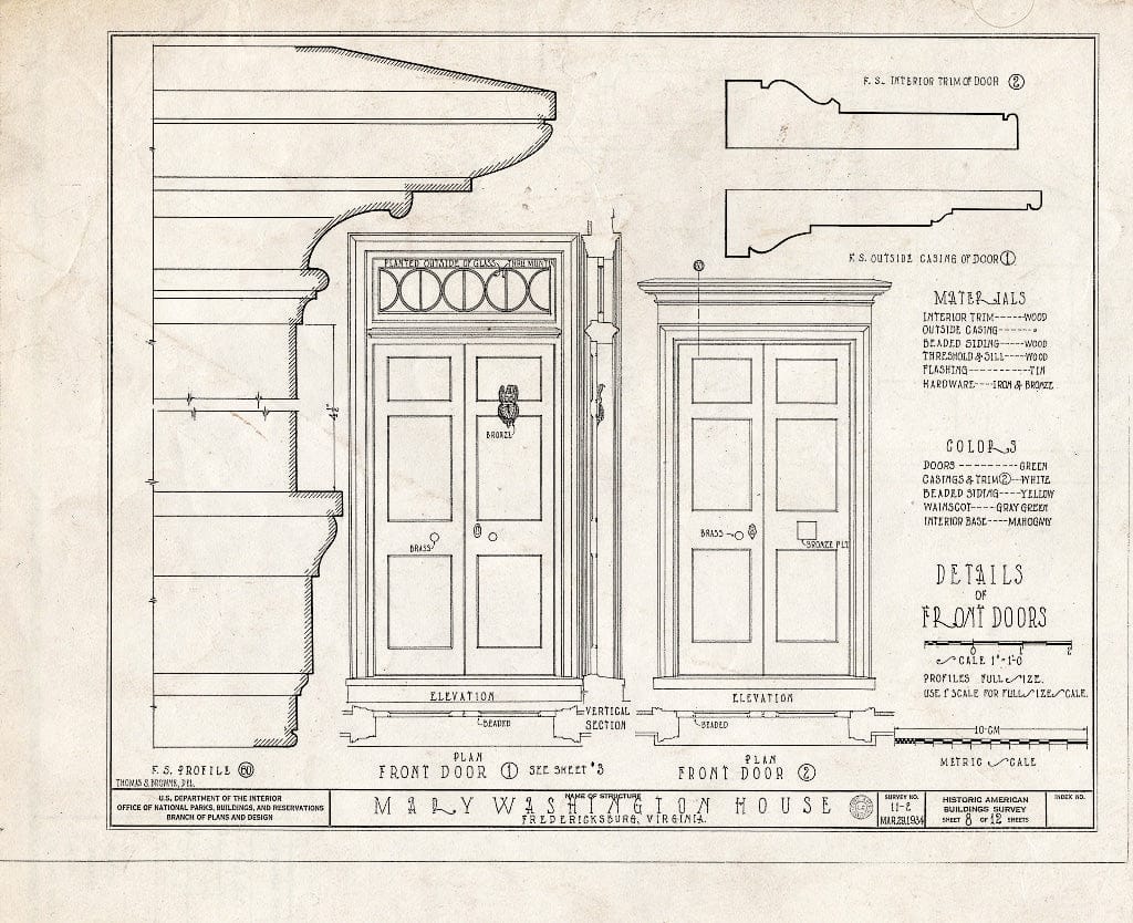 Blueprint HABS VA,89-FRED,2- (Sheet 8 of 12) - Mary Washington House, 1200 Charles Street, Fredericksburg, Fredericksburg, VA