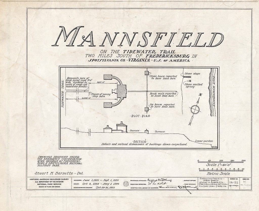 Blueprint HABS VA,89-FRED.V,1- (Sheet 0 of 27) - Mannsfield, Rappahannock River, Fredericksburg, Fredericksburg, VA