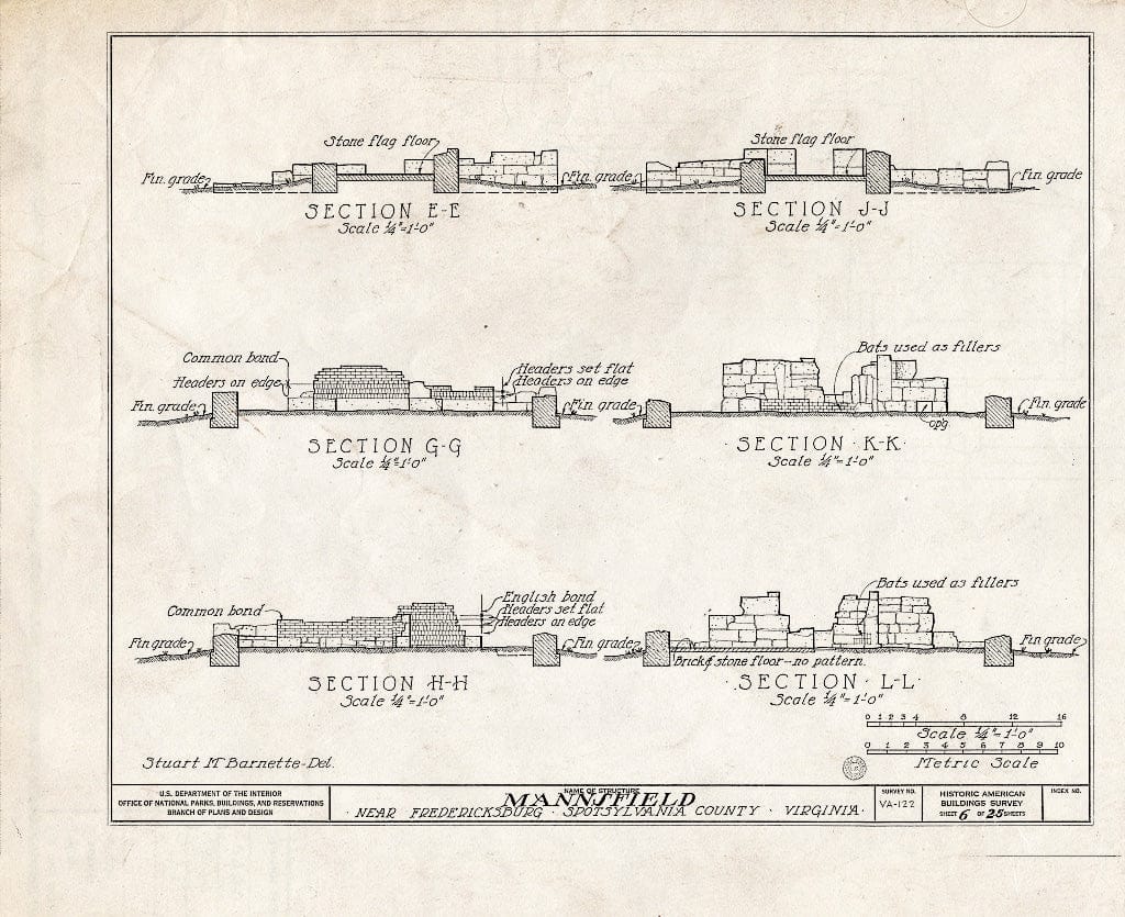 Blueprint HABS VA,89-FRED.V,1- (Sheet 6 of 27) - Mannsfield, Rappahannock River, Fredericksburg, Fredericksburg, VA