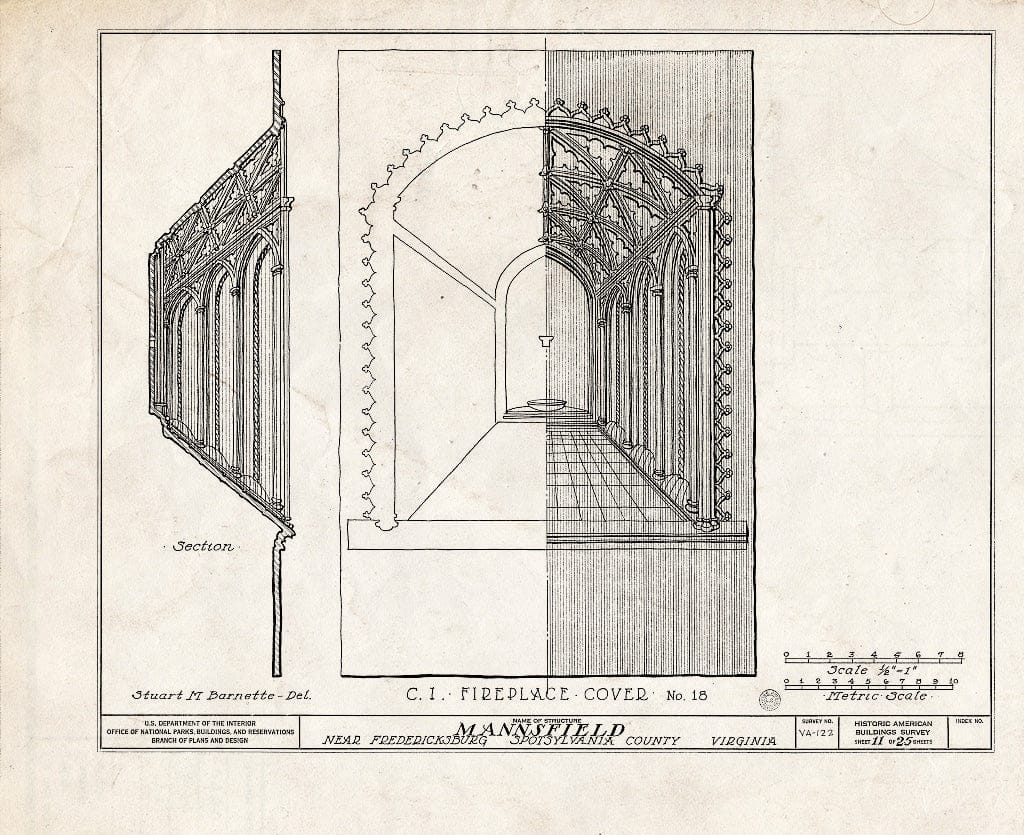 Blueprint HABS VA,89-FRED.V,1- (Sheet 11 of 27) - Mannsfield, Rappahannock River, Fredericksburg, Fredericksburg, VA