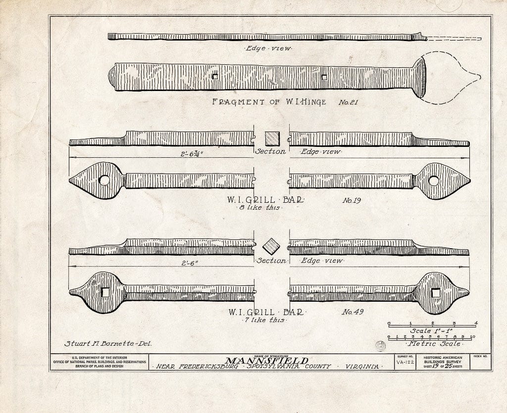 Blueprint HABS VA,89-FRED.V,1- (Sheet 19 of 27) - Mannsfield, Rappahannock River, Fredericksburg, Fredericksburg, VA