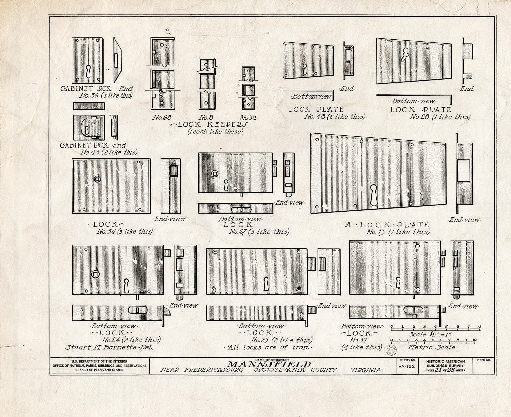 Blueprint HABS VA,89-FRED.V,1- (Sheet 21 of 27) - Mannsfield, Rappahannock River, Fredericksburg, Fredericksburg, VA