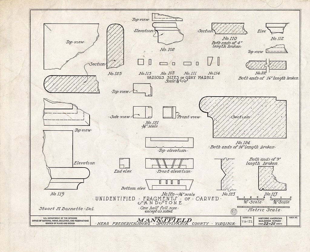 Blueprint HABS VA,89-FRED.V,1- (Sheet 22 of 27) - Mannsfield, Rappahannock River, Fredericksburg, Fredericksburg, VA