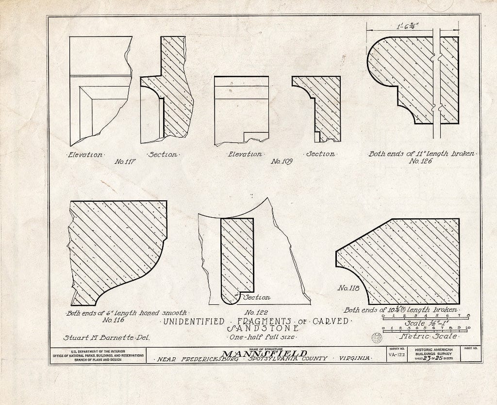 Blueprint HABS VA,89-FRED.V,1- (Sheet 23 of 27) - Mannsfield, Rappahannock River, Fredericksburg, Fredericksburg, VA