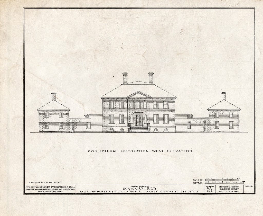Blueprint HABS VA,89-FRED.V,1- (Sheet 26 of 27) - Mannsfield, Rappahannock River, Fredericksburg, Fredericksburg, VA