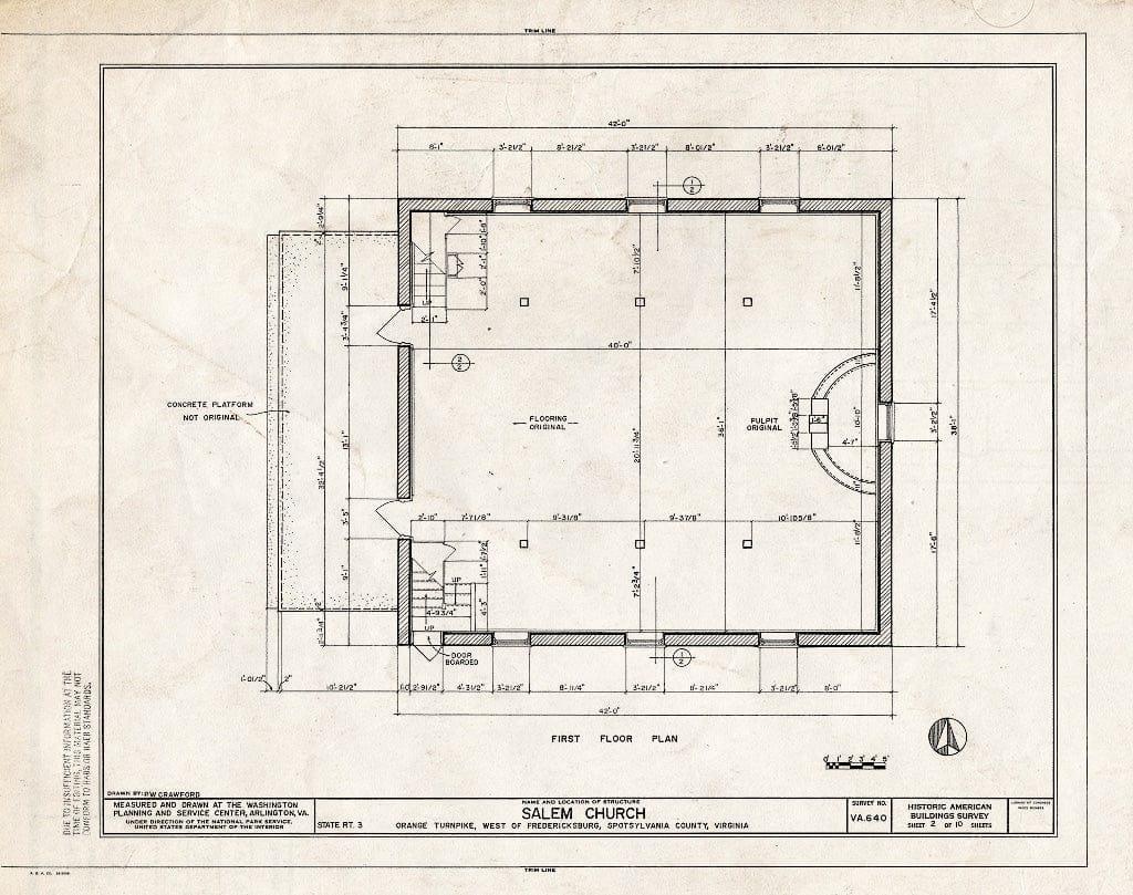 Blueprint HABS VA,89-FRED.V,5- (Sheet 2 of 10) - Salem Church, State Route 3, Fredericksburg, Fredericksburg, VA