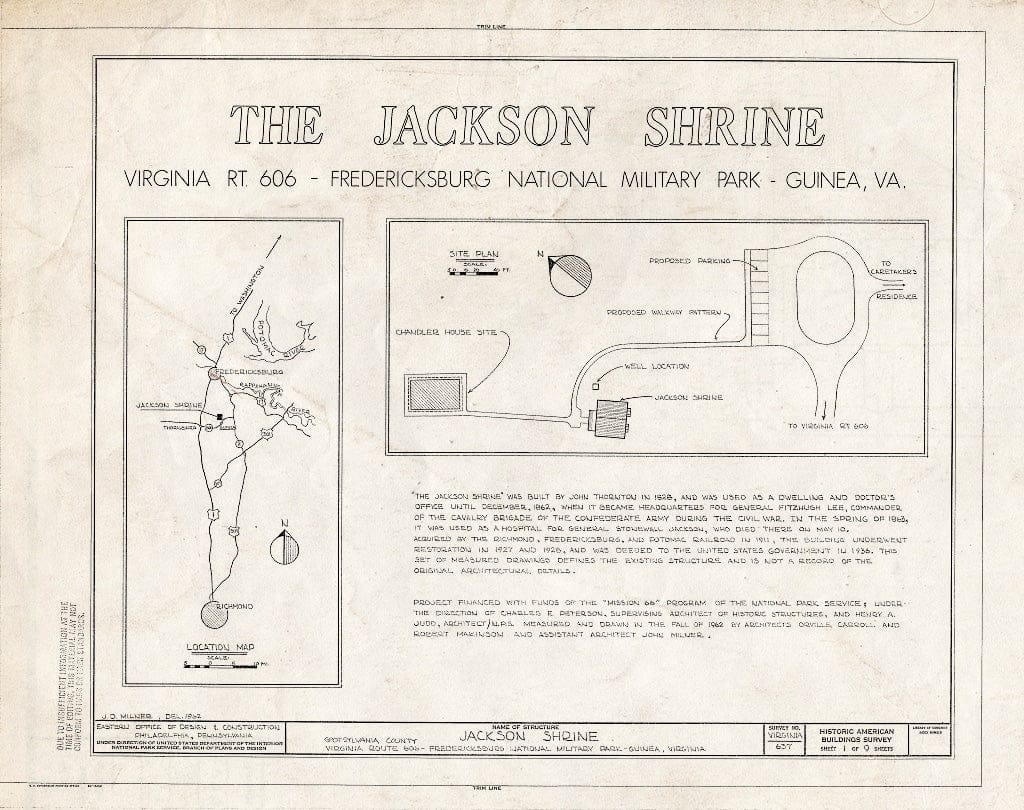 Blueprint HABS VA,89-Guin.V,1- (Sheet 1 of 9) - Jackson Shrine, State Route 606, Fredericksburg, Fredericksburg, VA