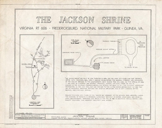 Blueprint HABS VA,89-Guin.V,1- (Sheet 1 of 9) - Jackson Shrine, State Route 606, Fredericksburg, Fredericksburg, VA