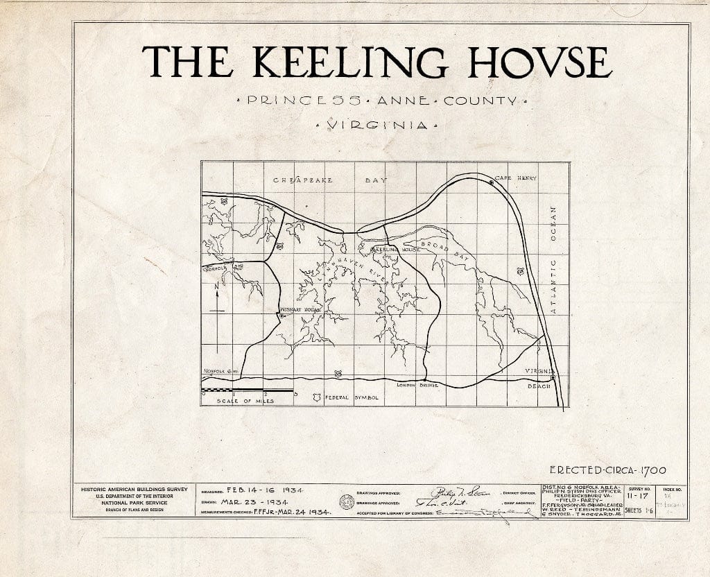 Blueprint HABS VA,77-LONBR.V,1- (Sheet 0 of 6) - Adam Keeling House, Keeling Road, London Bridge, Virginia Beach, VA