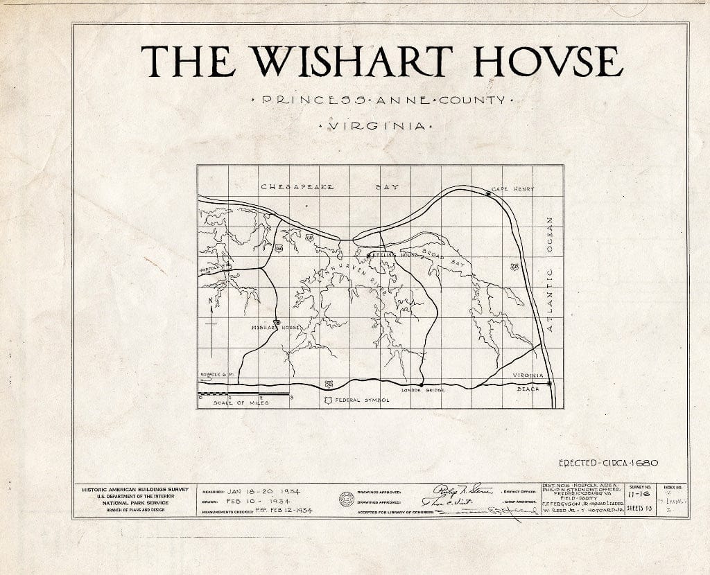 Blueprint HABS VA,77-LYNHA.V,2- (Sheet 0 of 3) - James Wishart House, State Route 649 Vicinity, Lynnhaven, Virginia Beach, VA