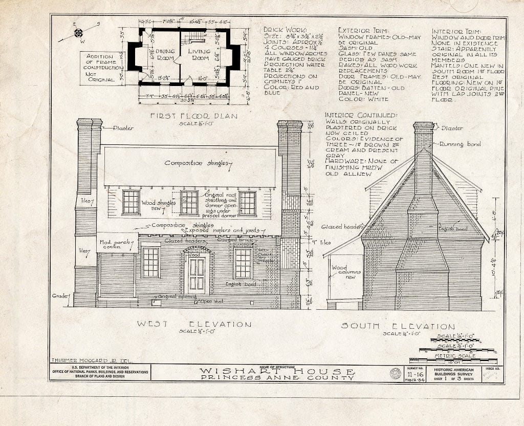 Blueprint HABS VA,77-LYNHA.V,2- (Sheet 1 of 3) - James Wishart House, State Route 649 Vicinity, Lynnhaven, Virginia Beach, VA
