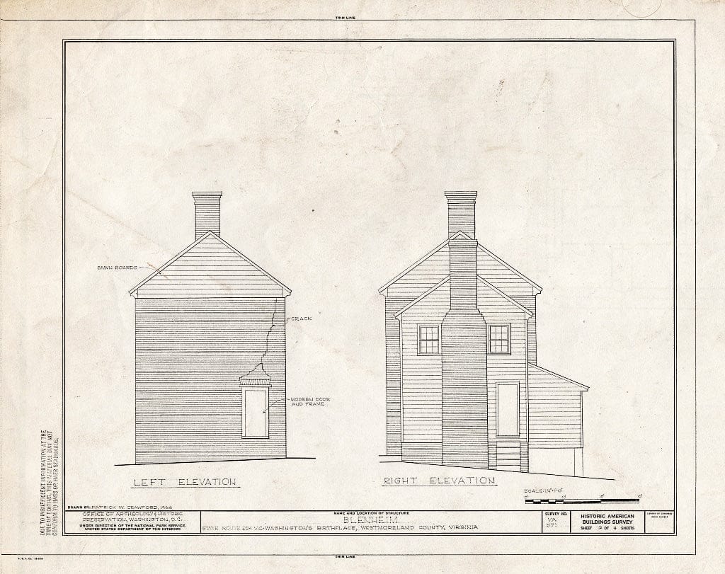 Blueprint HABS VA,97-OKGRO,1- (Sheet 2 of 4) - Blenheim, State Route 204 Vicinity, Oak Grove, Westmoreland County, VA