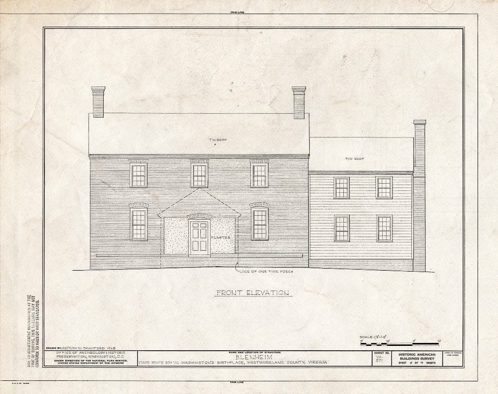 Blueprint HABS VA,97-OKGRO,1- (Sheet 3 of 4) - Blenheim, State Route 204 Vicinity, Oak Grove, Westmoreland County, VA