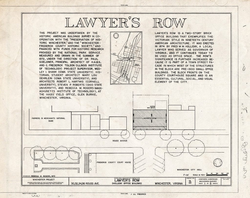 Blueprint HABS VA,35-Win,13- (Sheet 1 of 5) - Lawyer's Row, 30, 32, 34 & 36 Rouss Avenue, Winchester, Winchester, VA