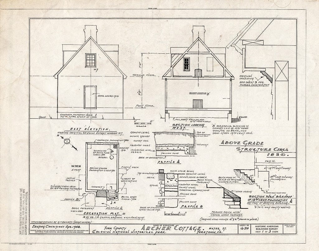 Blueprint HABS VA,100-YORK,17- (Sheet 1 of 3) - Archer House, Lot No. 123, Water Street, Yorktown, York County, VA