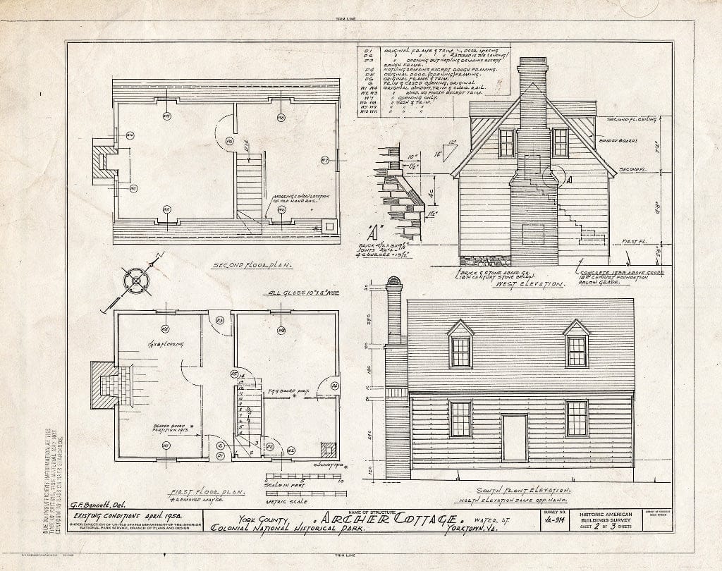 Blueprint HABS VA,100-YORK,17- (Sheet 2 of 3) - Archer House, Lot No. 123, Water Street, Yorktown, York County, VA