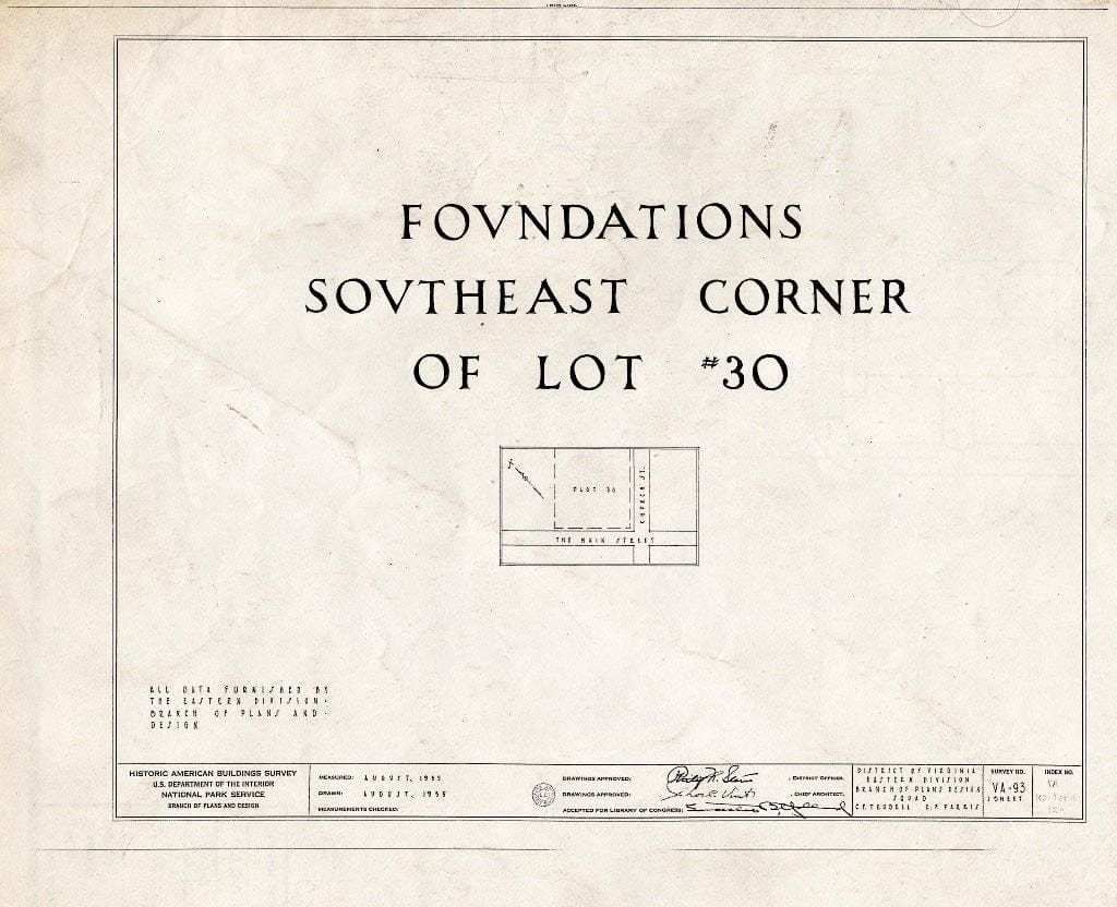 Blueprint HABS VA,100-YORK,12- (Sheet 0 of 1) - Architectural Remains (Foundations), Lot No. 30, Main & Church Streets, Yorktown, York County, VA