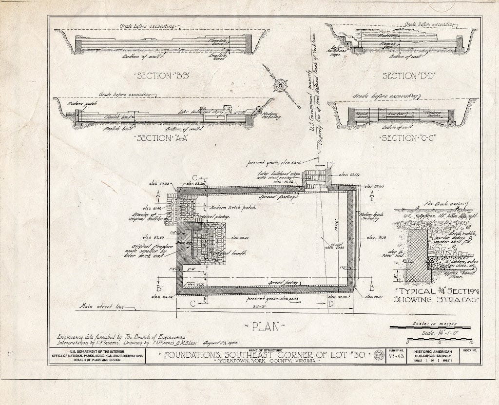 Blueprint HABS VA,100-YORK,12- (Sheet 1 of 1) - Architectural Remains (Foundations), Lot No. 30, Main & Church Streets, Yorktown, York County, VA