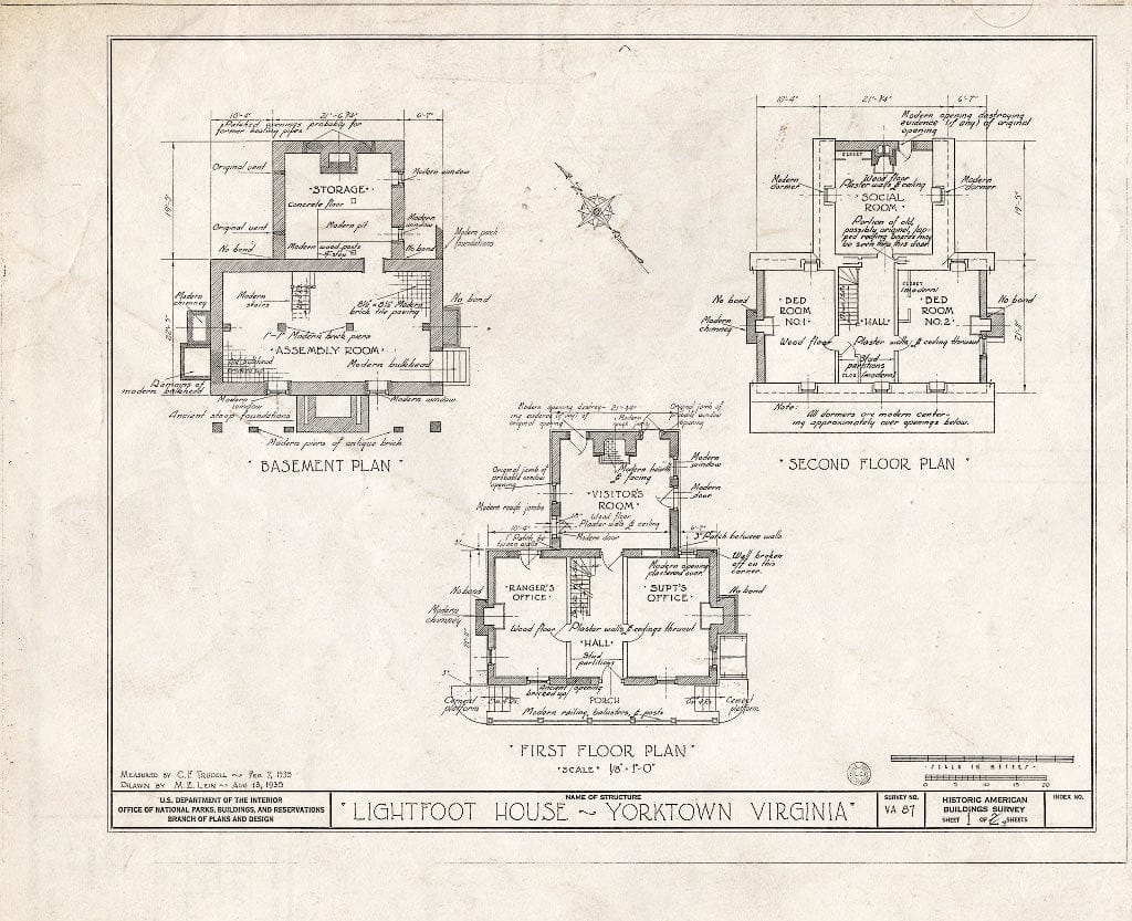 Blueprint HABS VA,100-YORK,8- (Sheet 1 of 3) - Lightfoot House, Church & Main Streets, Yorktown, York County, VA