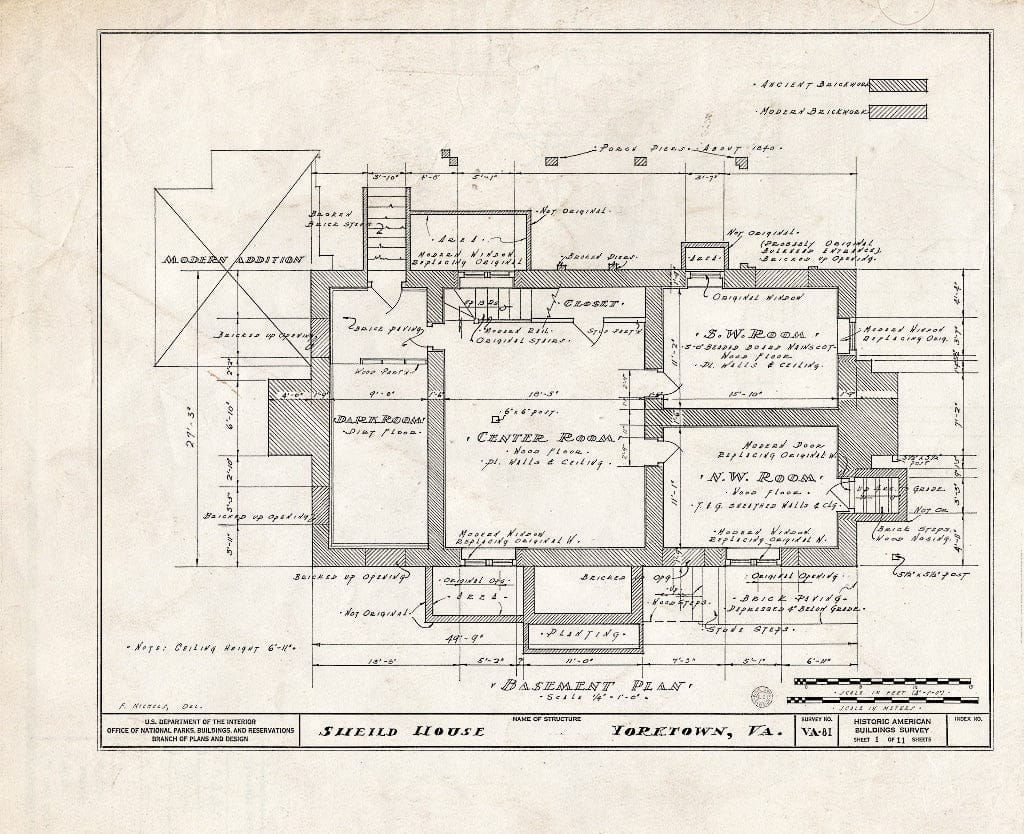 Blueprint HABS VA,100-YORK,7- (Sheet 1 of 11) - Sheild House, Pearl & Main Streets, Yorktown, York County, VA