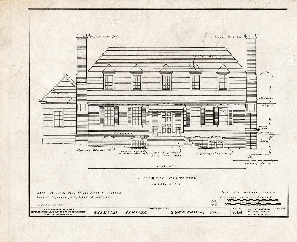 Blueprint HABS VA,100-YORK,7- (Sheet 4 of 11) - Sheild House, Pearl & Main Streets, Yorktown, York County, VA