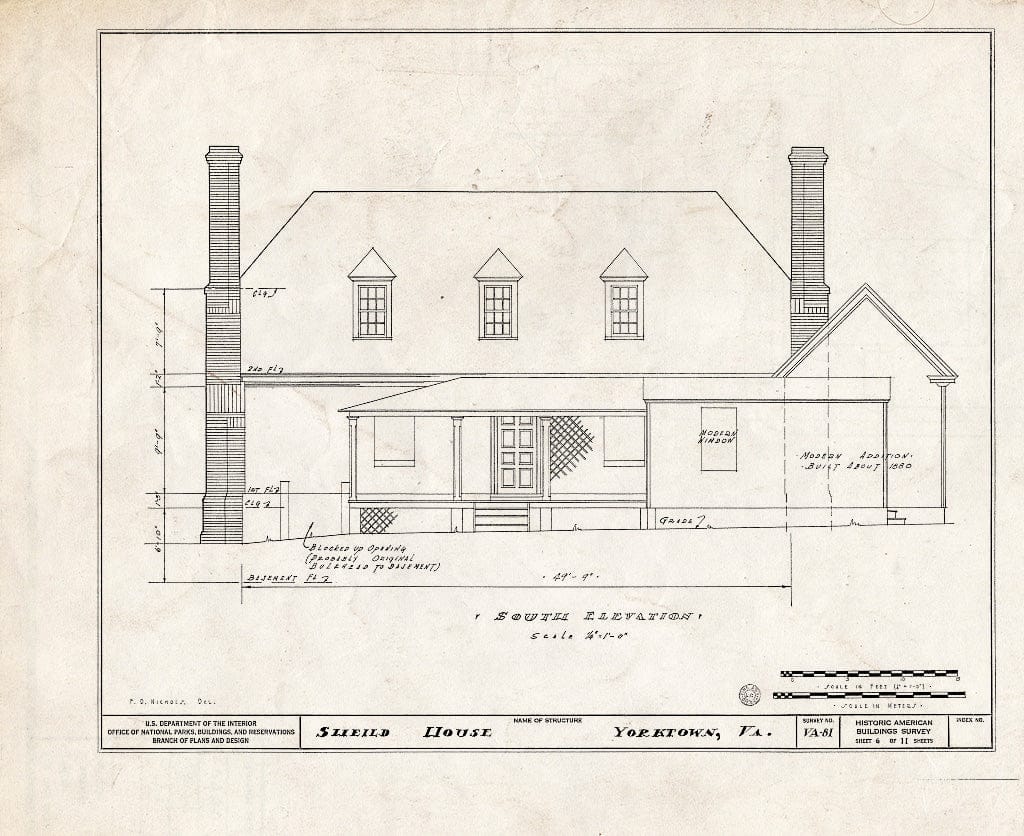 Blueprint HABS VA,100-YORK,7- (Sheet 6 of 11) - Sheild House, Pearl & Main Streets, Yorktown, York County, VA