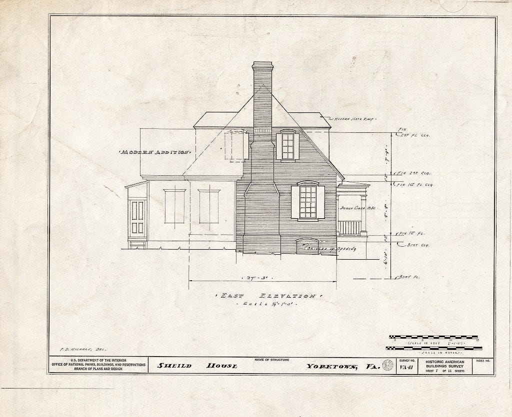Blueprint HABS VA,100-YORK,7- (Sheet 7 of 11) - Sheild House, Pearl & Main Streets, Yorktown, York County, VA