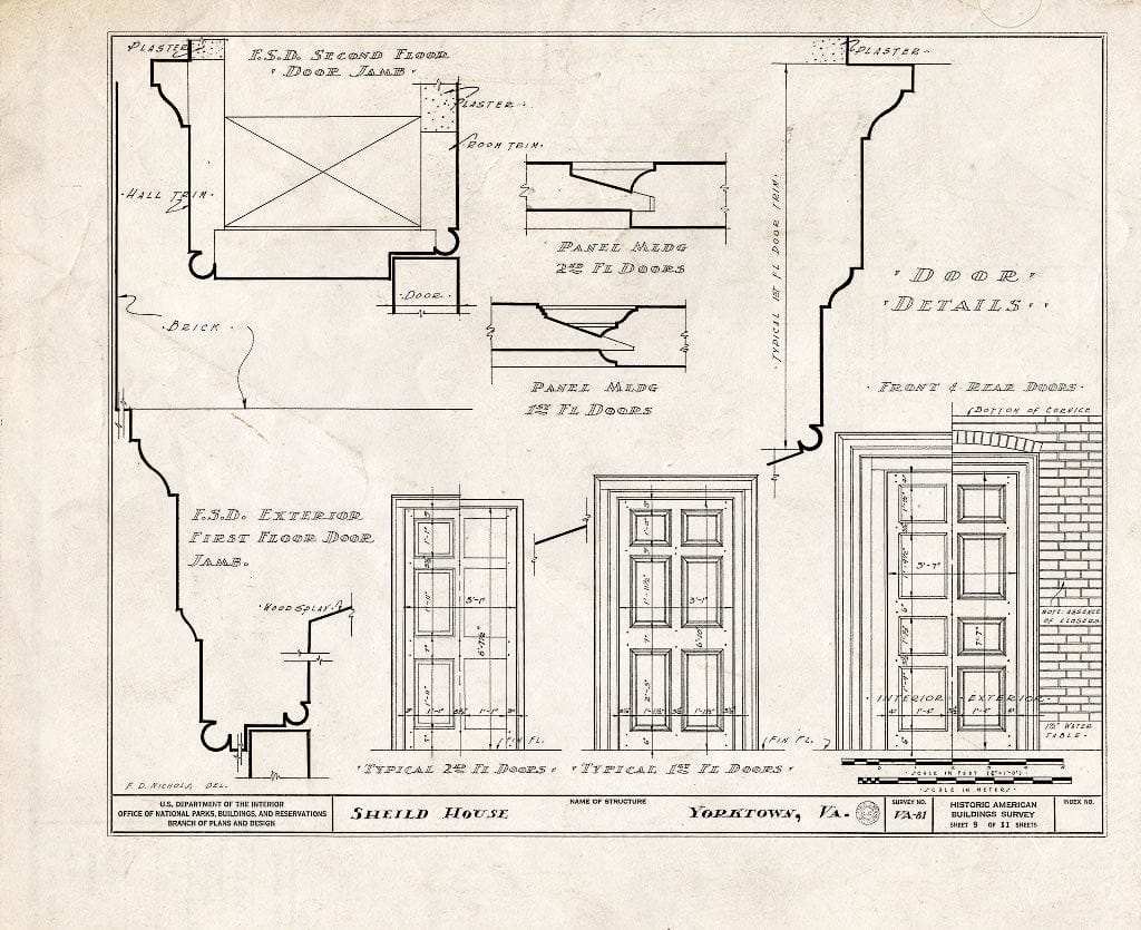 Blueprint HABS VA,100-YORK,7- (Sheet 9 of 11) - Sheild House, Pearl & Main Streets, Yorktown, York County, VA