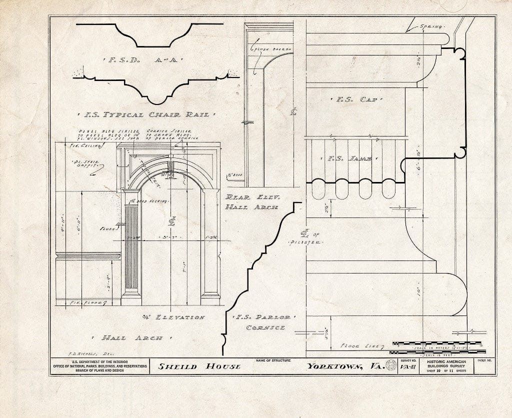 Blueprint HABS VA,100-YORK,7- (Sheet 10 of 11) - Sheild House, Pearl & Main Streets, Yorktown, York County, VA