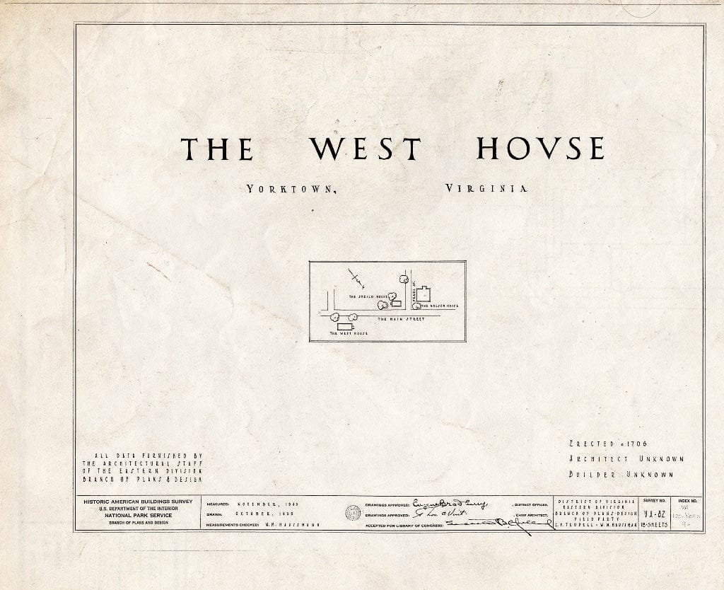 Blueprint HABS VA,100-YORK,9- (Sheet 0 of 18) - West House, Yorktown, York County, VA