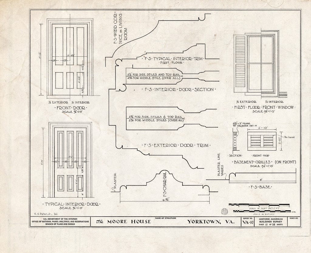 Blueprint HABS VA,100-YORK.V,1- (Sheet 11 of 16) - Moore House, State Route 676, Yorktown, York County, VA