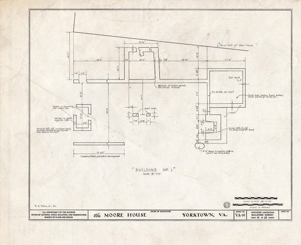 Blueprint HABS VA,100-YORK.V,1- (Sheet 14 of 16) - Moore House, State Route 676, Yorktown, York County, VA