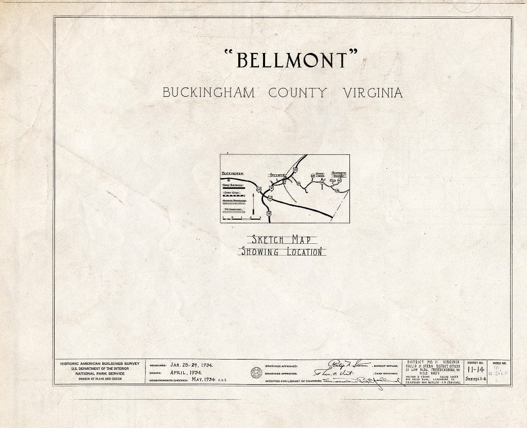 Blueprint HABS VA,15-DIL.V,1- (Sheet 0 of 4) - Bellmont, State Route 667 Vicinity, Dillwyn, Buckingham County, VA