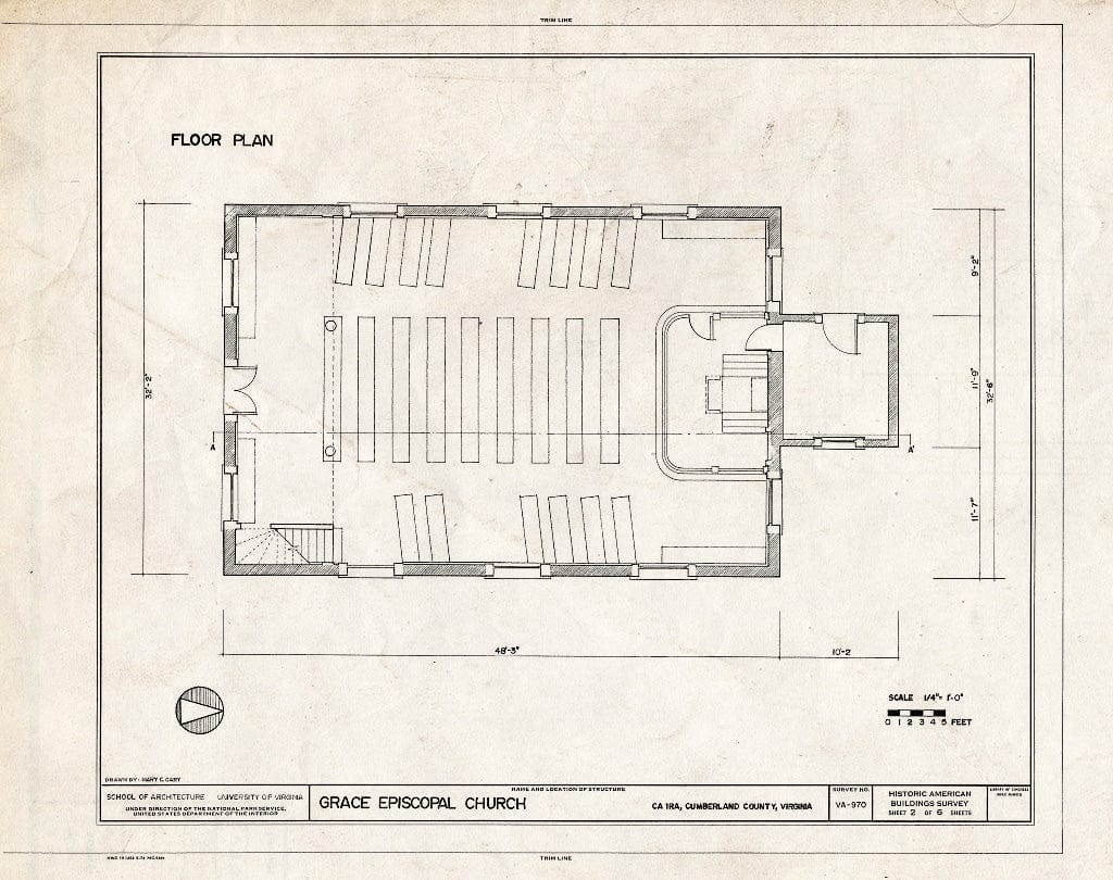 Blueprint HABS VA,25-CAIR,1- (Sheet 2 of 6) - Grace Episcopal Church, State Route 632, Cumberland, Cumberland County, VA