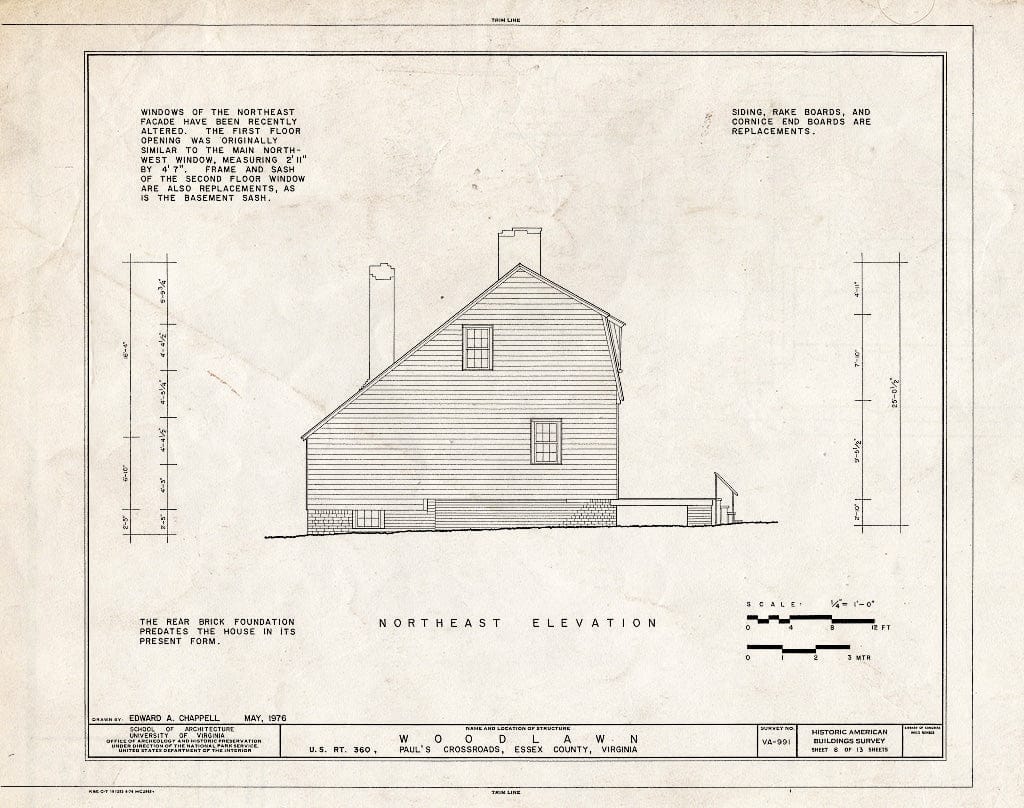 Blueprint Northeast Elevation - Woodlawn, U.S. Route 360, Pauls Crossroads, Essex County, VA