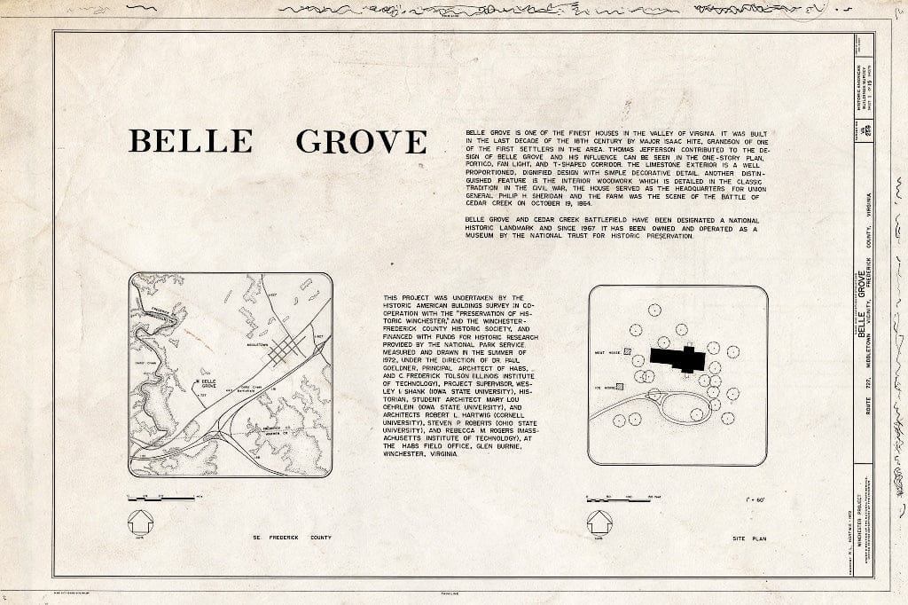 Blueprint HABS VA,35-MIDTO.V,2- (Sheet 1 of 15) - Belle Grove, State Route 727, Middletown, Frederick County, VA