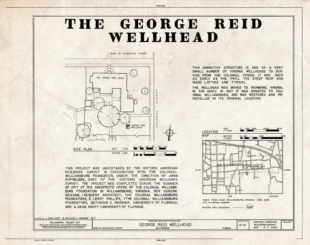 Blueprint HABS VA,48-WIL,61- (Sheet 1 of 3) - George Reid Wellhead, 209 East Duke of Gloucester Street, Williamsburg, Williamsburg, VA
