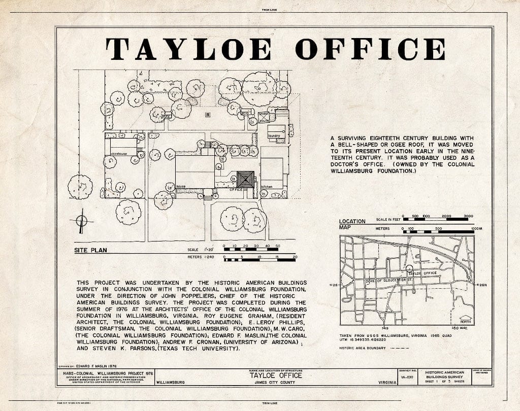 Blueprint HABS VA,48-WIL,60- (Sheet 1 of 3) - Tayloe Office, 112 East Nicholson Street, Williamsburg, Williamsburg, VA