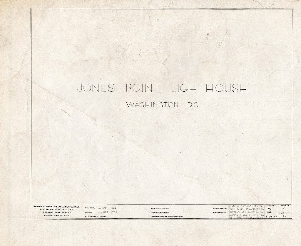 Blueprint HABS VA,7-Alex.V,2- (Sheet 0 of 6) - Jones Point Lighthouse, Jones Point, Potomac River, Alexandria, Independent City, VA