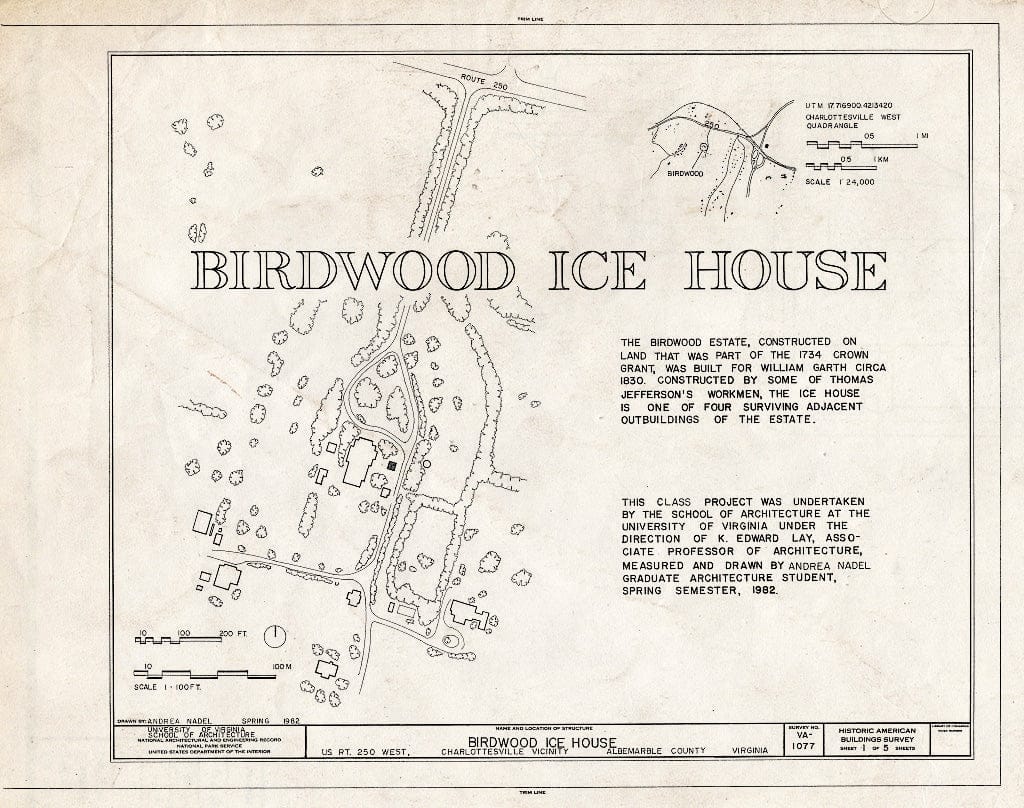 Blueprint HABS VA,2-Char.V,7A- (Sheet 1 of 5) - Birdwood Ice House, U.S. Route 250 West, Charlottesville, Charlottesville, VA