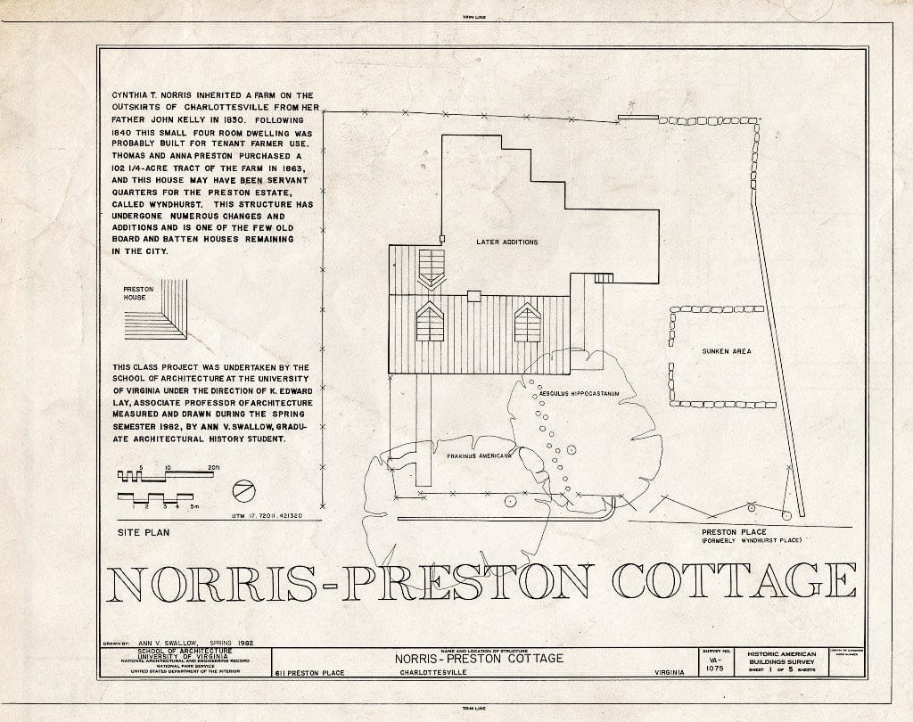 Blueprint HABS VA,2-Char,18- (Sheet 1 of 5) - Norris-Preston Cottage, 611 Preston Place, Charlottesville, Charlottesville, VA