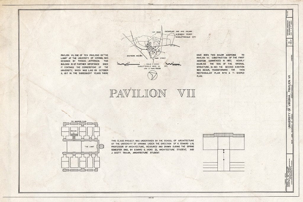 Blueprint HABS VA,2-Char,1F- (Sheet 1 of 5) - University of Virginia, Pavilion VII, West Lawn, University of Virginia Campus, Charlottesville, Charlottesville, VA