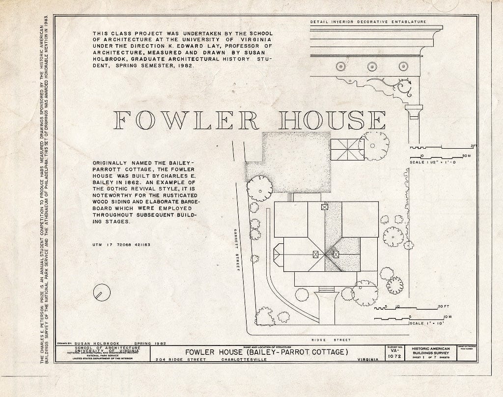 Blueprint HABS VA,2-Char,14- (Sheet 1 of 7) - Fowler House, 204 Ridge Street, Charlottesville, Charlottesville, VA