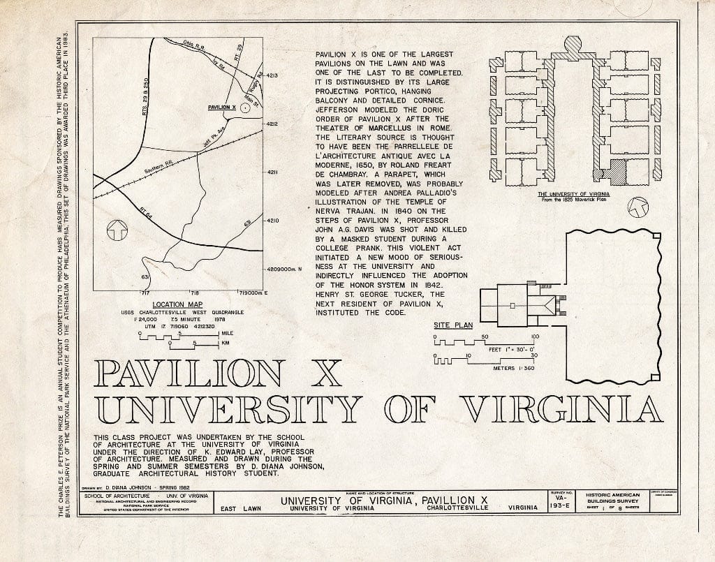Blueprint HABS VA,2-Char,1M- (Sheet 1 of 8) - University of Virginia, Pavilion X, East Lawn, University of Virginia, Charlottesville, Charlottesville, VA
